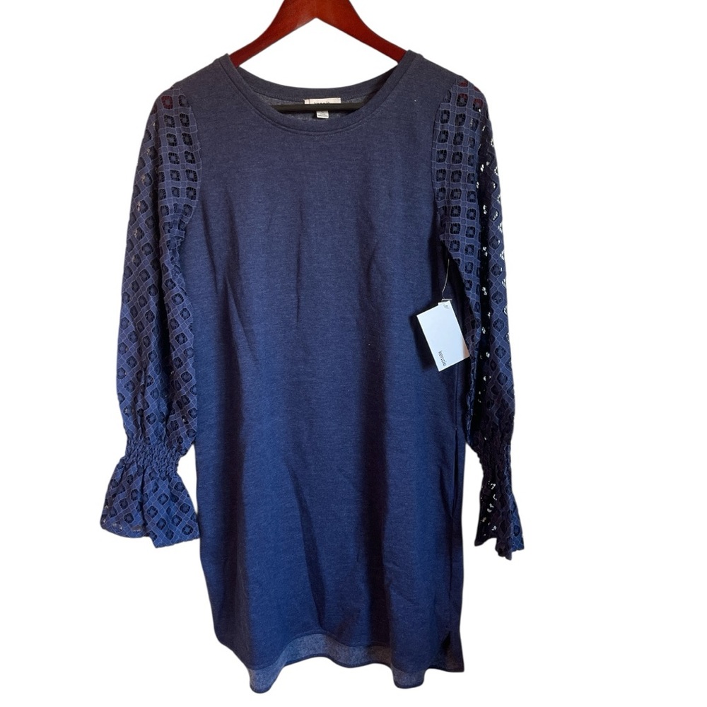 Kensie Navy Blue Blouse with Lace Arms Size Small